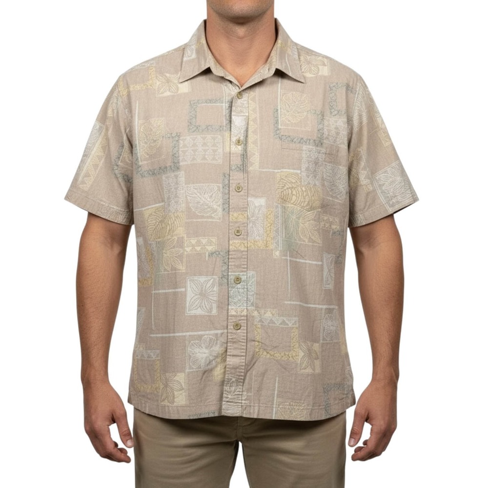 Tori Richard Hawaiian Aloha Shirt Large Abstract Tribal Patchwork‎ Rev Print